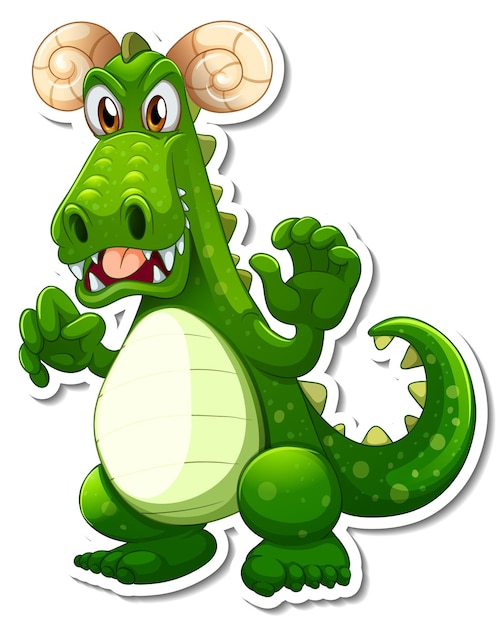 Vetor grátis autocolante de personagem de desenho animado do dragão verde
