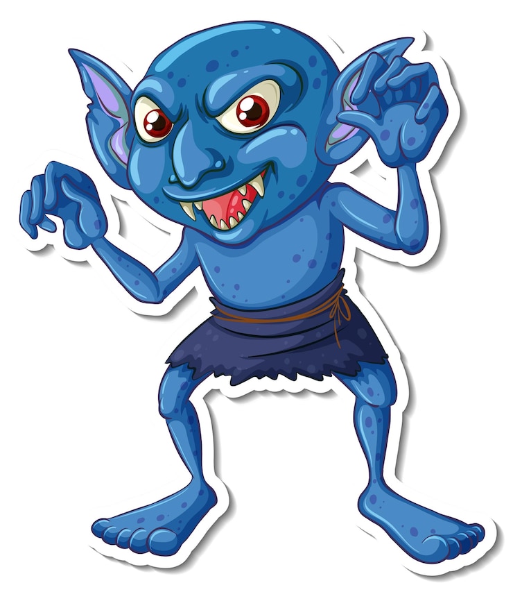Vetor grátis autocolante de personagem de desenho animado goblin