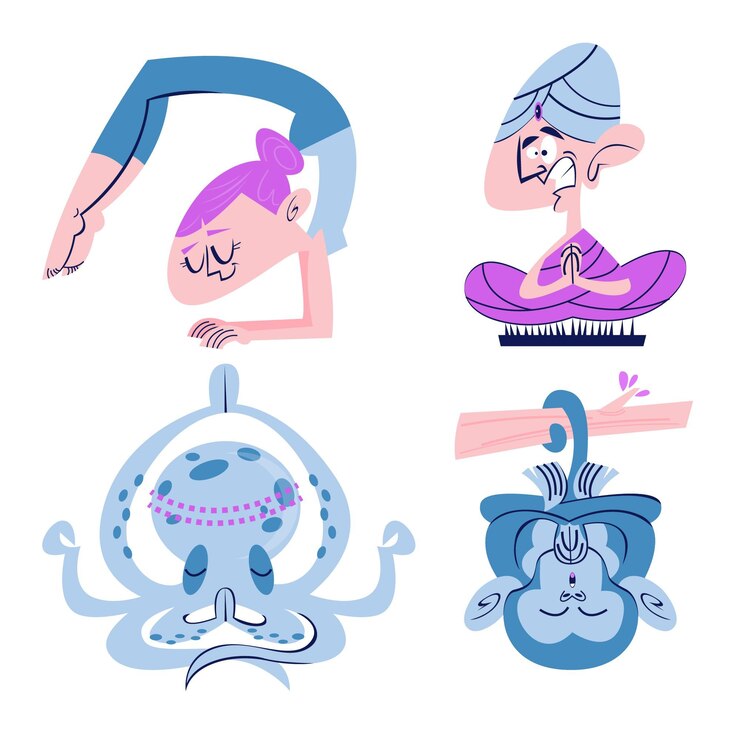 Vetor grátis autocolantes de meditação retro dos desenhos animados