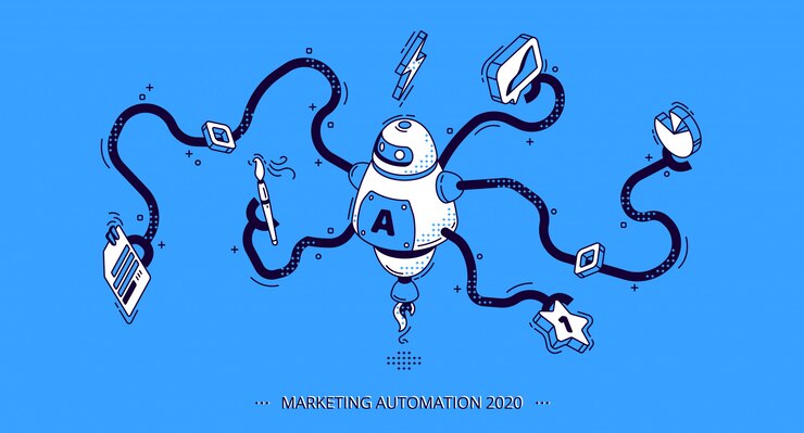 Vetor grátis automação de marketing. tecnologia para seo