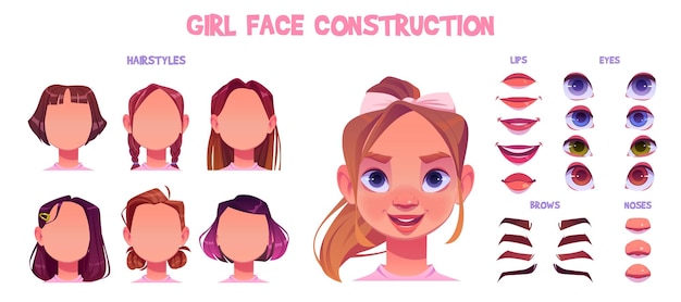 Vetor grátis avatar de construtor de rosto de mulher de personagem feminina