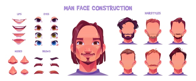 Vetor grátis avatar de personagem de desenho animado de construtor de rosto de homem