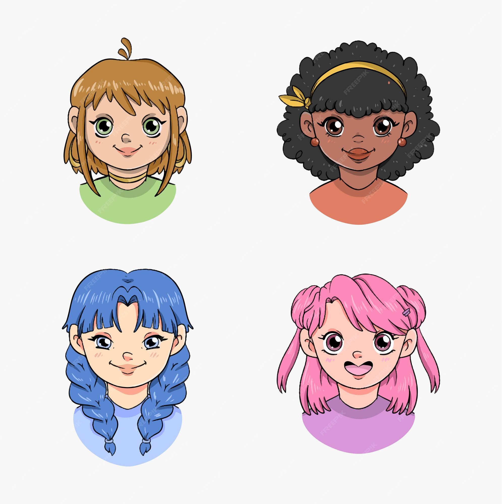 Avatar definido com retratos de meninas para perfil em mídia social