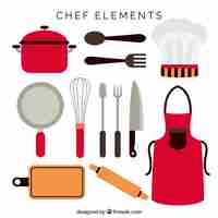 Vetor grátis avental e outros itens de chef em design plano