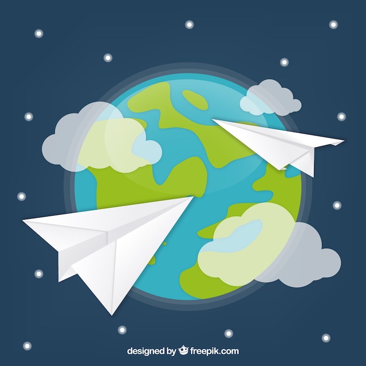 Vetor grátis aviões de papel ao redor do mundo