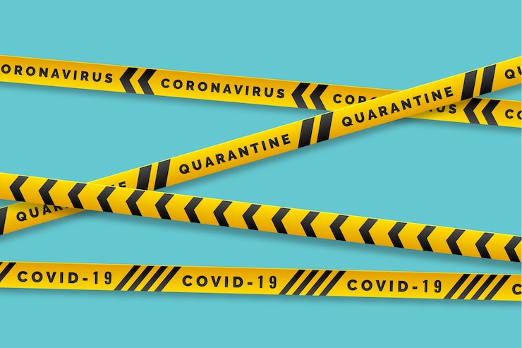 Vetor grátis aviso covid-19 com listras amarelas e pretas