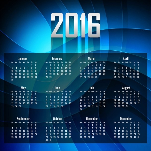 Azul brilhante calendário 2016