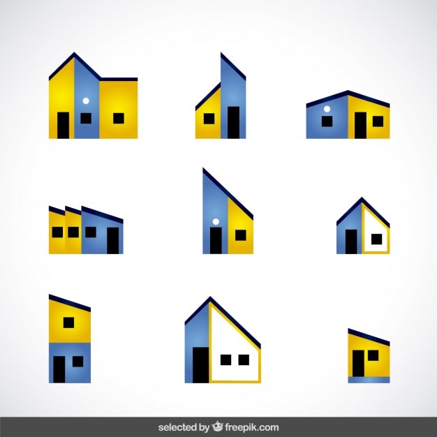 Vetor grátis azul e amarelo logos imobiliário coleção