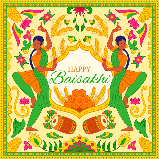 Baisakhi feliz desenhada de mão