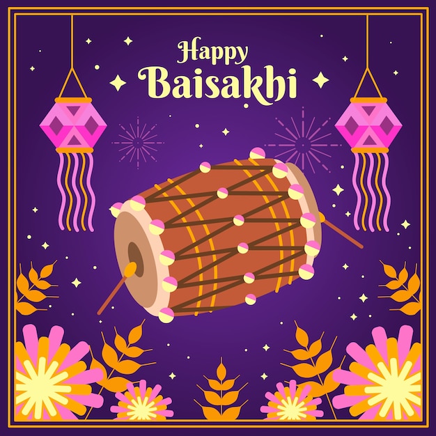 Baisakhi feliz em design plano