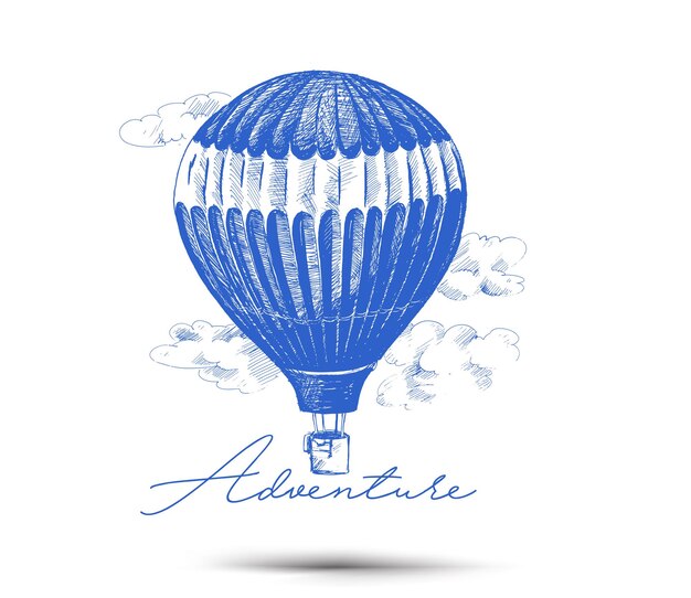 Balão de ar quente isolado no fundo branco ilustração vetorial de esboço desenhado à mão