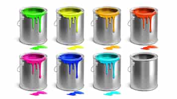 Vetor grátis baldes de tinta multicolorida e conjunto vazio