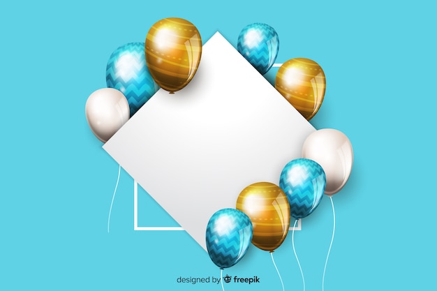 Vetor grátis balões brilhantes com banner em branco no efeito 3d
