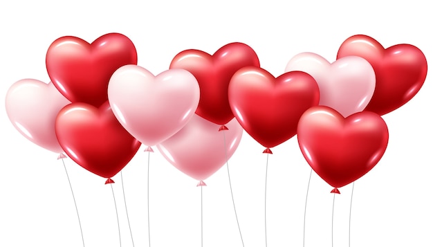 Balões de coração vermelho realista 3D voando