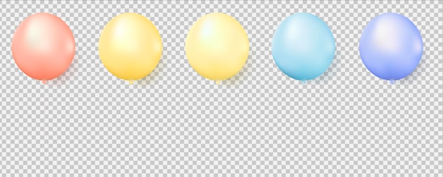 Balões de hélio brilhante de cor pastel isolados em branco. conjunto de vetor de decorações 3d de balões.