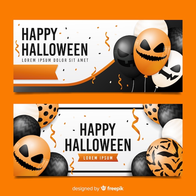 Balões realistas com rostos para banners de halloween