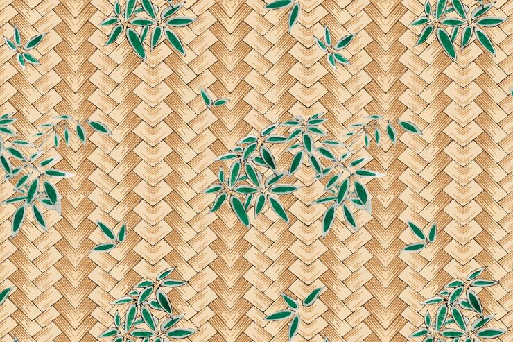 Vetor grátis bambu tradicional japonês com padrão de folhas, remix de arte de watanabe seitei