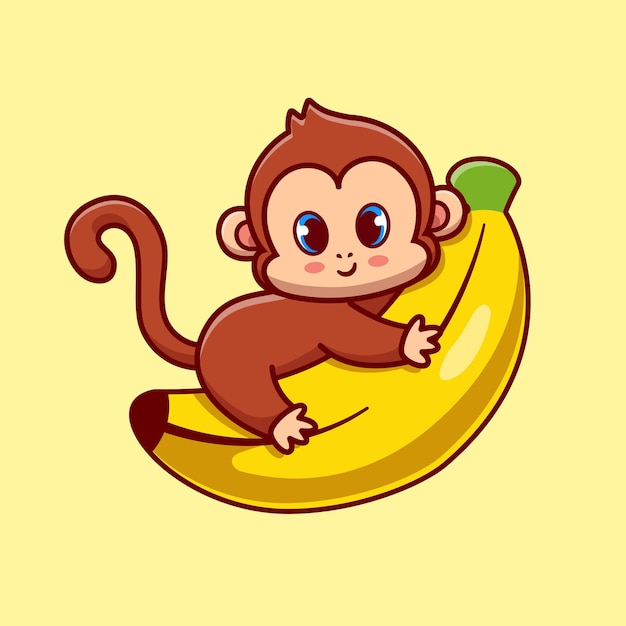 Vetor grátis banana abraço de macaco fofinho