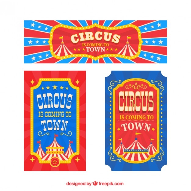 Vetor grátis bandeira circus e folhetos no estilo do vintage