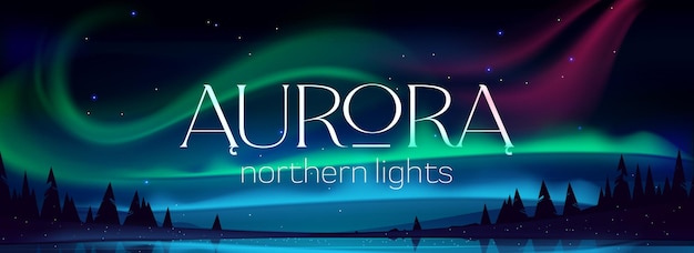 Vetor grátis bandeira da aurora boreal, aurora boreal no céu noturno ártico com estrelas