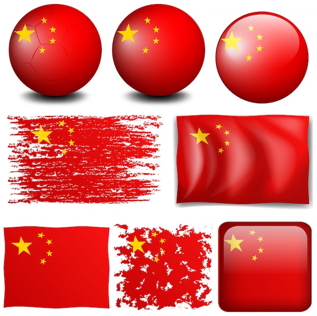 Vetor grátis bandeira da china em diferentes desenhos de ilustração