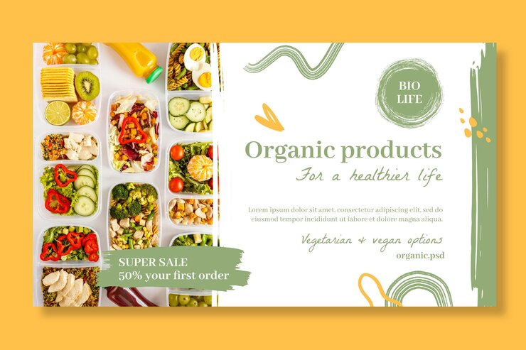 Vetor grátis bandeira de alimentos biológicos e saudáveis