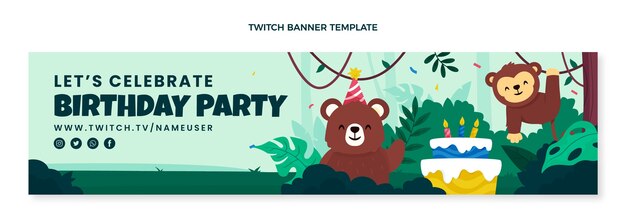 Bandeira de contração da festa de aniversário da selva desenhada à mão