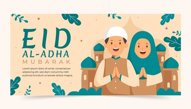 Bandeira de folhas de eid al-adha desenhada à mão