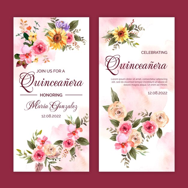 Bandeira de quinceanera em aquarela