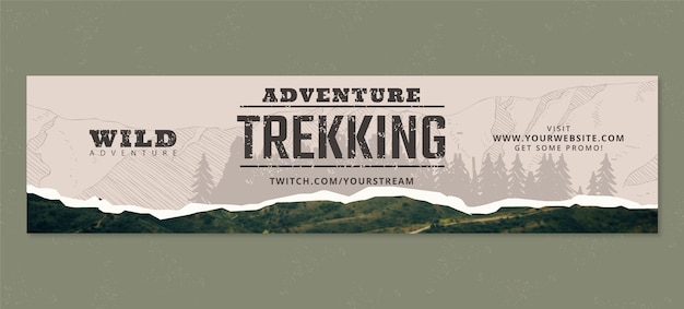 Bandeira de trekking twitch com design plano desenhado à mão