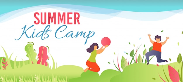 Bandeira dos desenhos animados, promovendo o acampamento de crianças de verão na floresta
