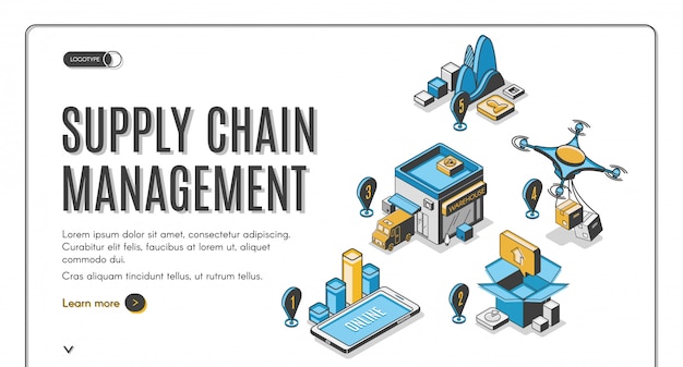 Bandeira isométrica de gerenciamento da cadeia de suprimentos