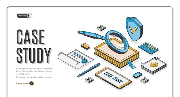 Bandeira isométrica do estudo de caso, pesquisa de informações