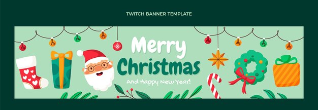 Bandeira plana de Natal desenhada à mão