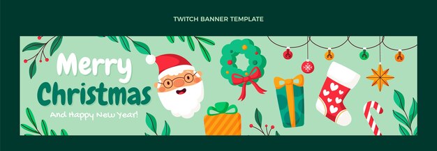Bandeira plana de Natal desenhada à mão