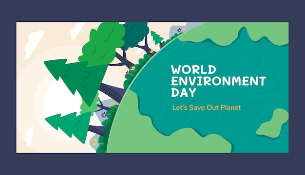 Bandeira plana desenhada à mão do dia mundial do meio ambiente
