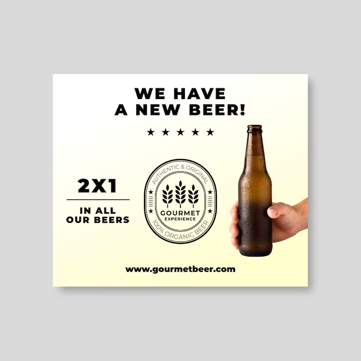 Vetor grátis bandeira retangular média de cervejaria orgânica profissional