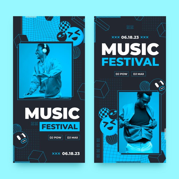 Bandeira vertical do festival de música de design plano