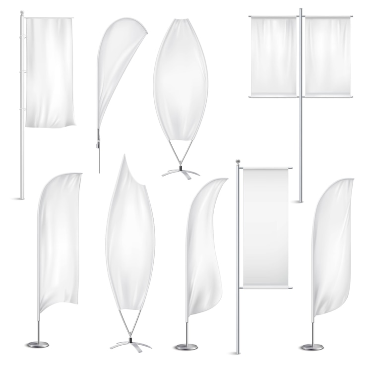 Vetor grátis bandeiras brancas em branco banners realistic set