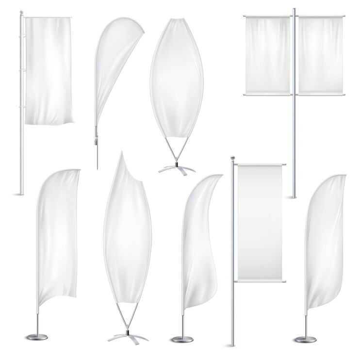 Vetor grátis bandeiras brancas em branco banners realistic set