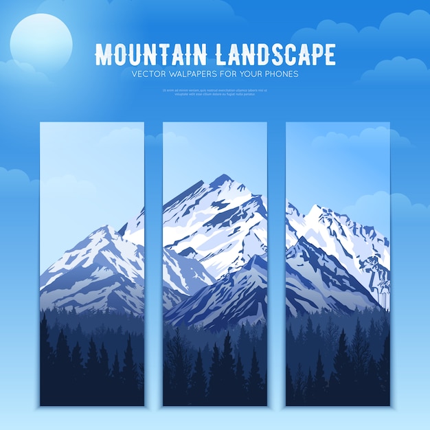 Bandeiras de conceito de Design de paisagem de montanhas