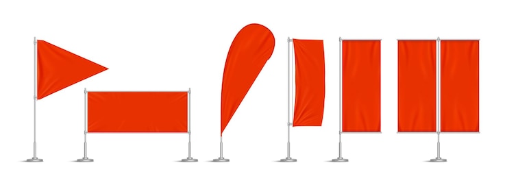 Vetor grátis bandeiras de vinil vermelho e definir banners no poste
