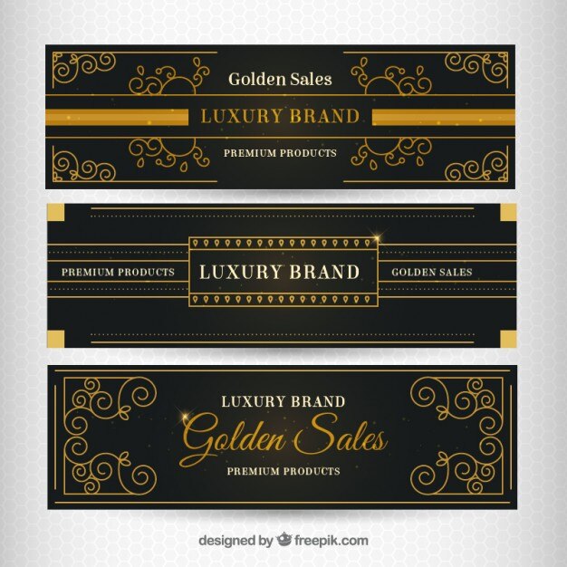Vetor grátis bandeiras decorativas douradas de luxo