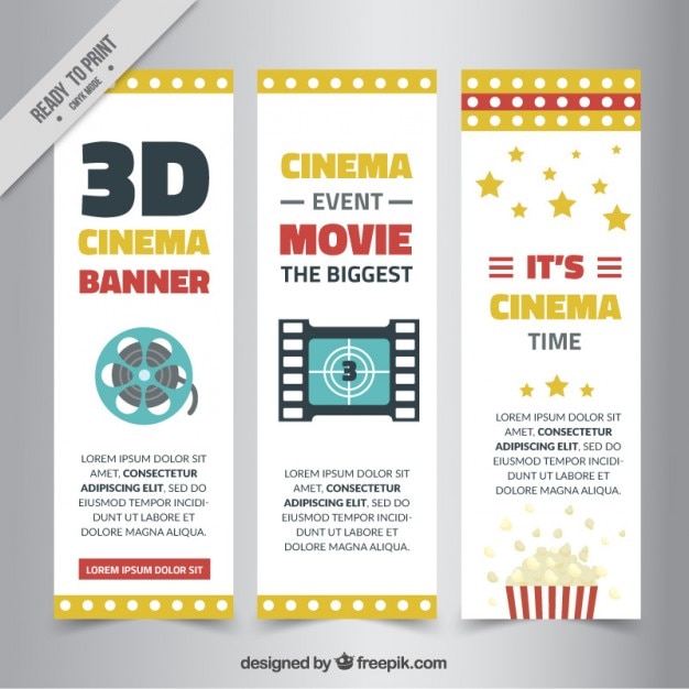 Bandeiras do cinema 3d com elementos de filme