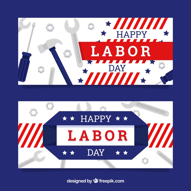 Bandeiras do dia de trabalho de Amercian com design plano
