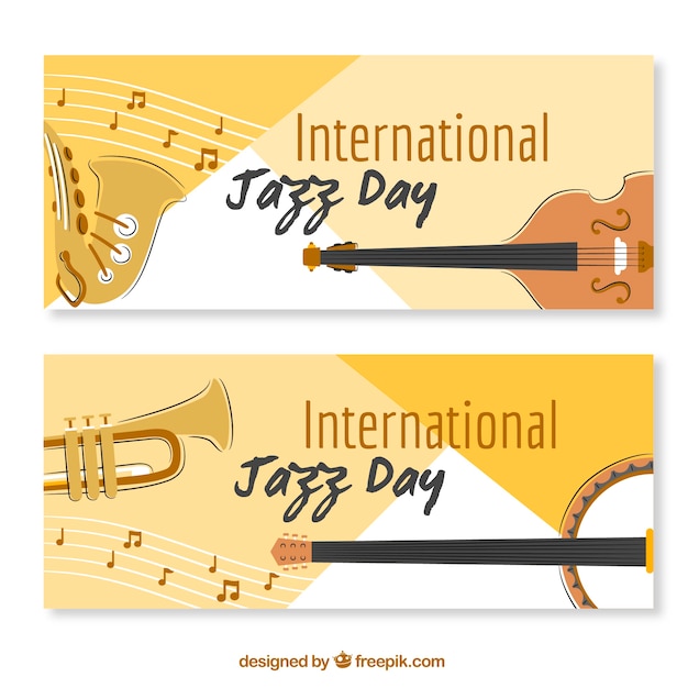 Bandeiras do dia do jazz com instrumentos musicais