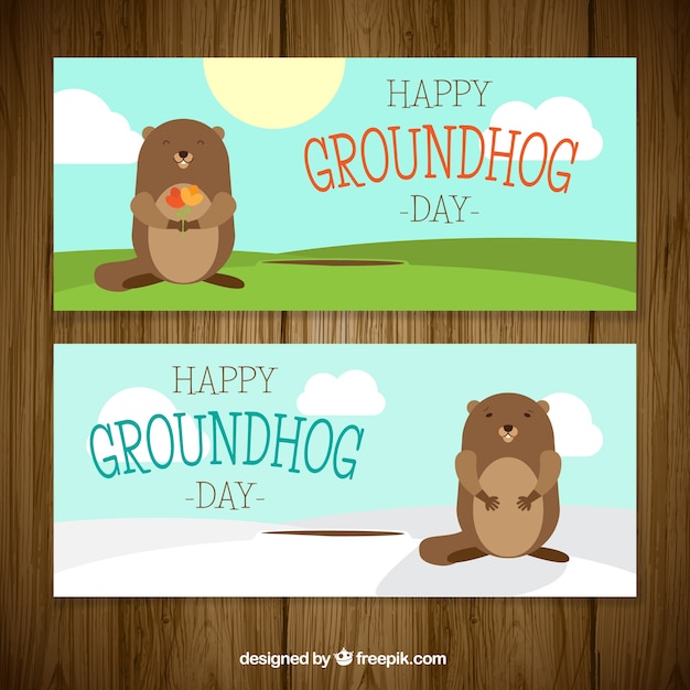 Vetor grátis bandeiras do dia groundhog feliz