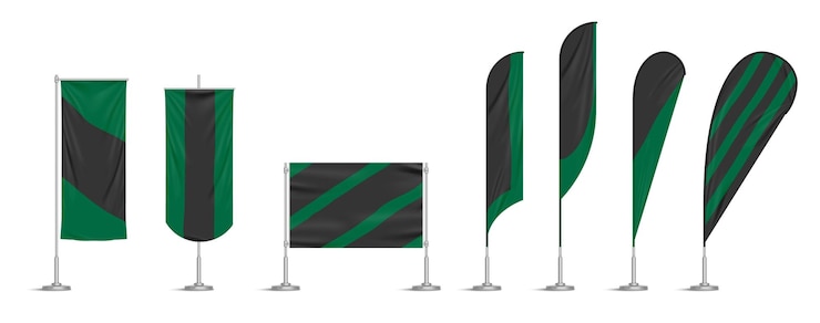 Vetor grátis bandeiras e banners de vinil verde e preto no poste