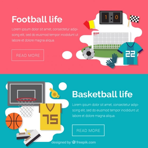 Vetor grátis bandeiras modernas do futebol e basquete