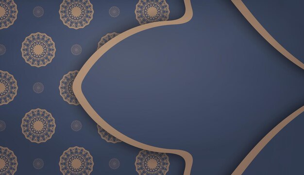 Baner em azul com uma mandala em um padrão marrom e um lugar sob o logotipo